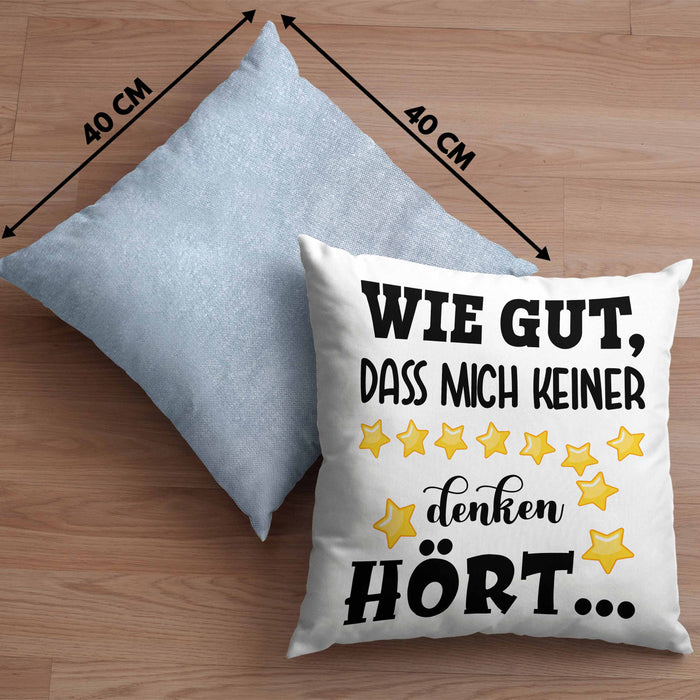 Wie Gut Dass Mich Keiner Denken Hört Lustige Kissen mit Füllung 40x40 Spruch Geschenk Kollegin Kollege BüroKissen mit Füllung 40x40 Geschenkidee (Grau) Blau Trendation
