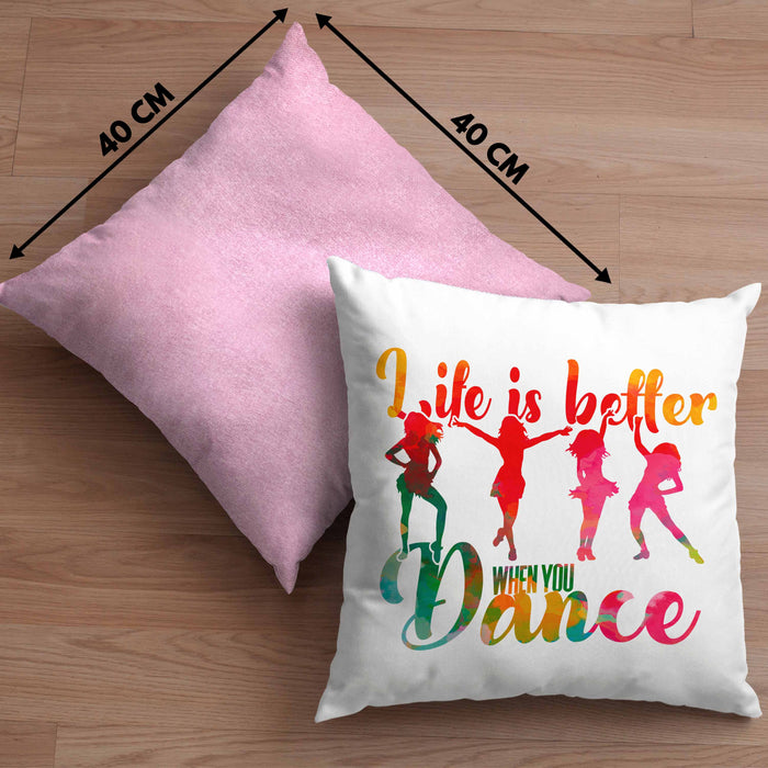 Tanzen Kissen mit Füllung 40x40 Geschenk für Tänzerin Life Is Better When You Dance (Grau) Rosa Trendation