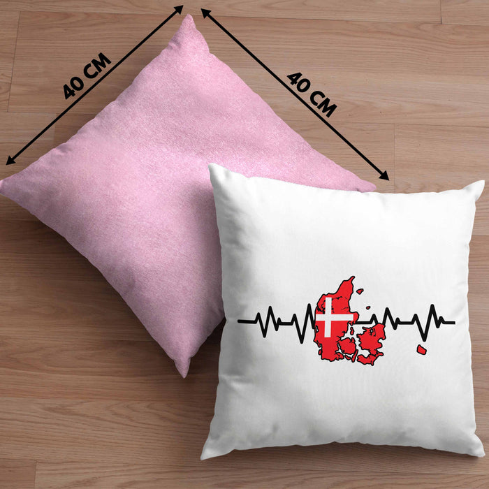 Dänische Flagge Geschenk Kissen mit Füllung 40x40 Herzschlag Dänemark Urlau Geschenkidee (Grau) Rosa Trendation