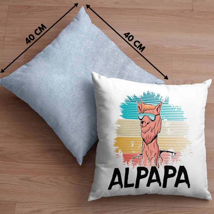 Vater Papa Kissen mit Füllung 40x40 Gschenk Alpaka Llama Alpapa Geschenkidee Spruch für Vater zum Vatertag (Grau) Blau Trendation