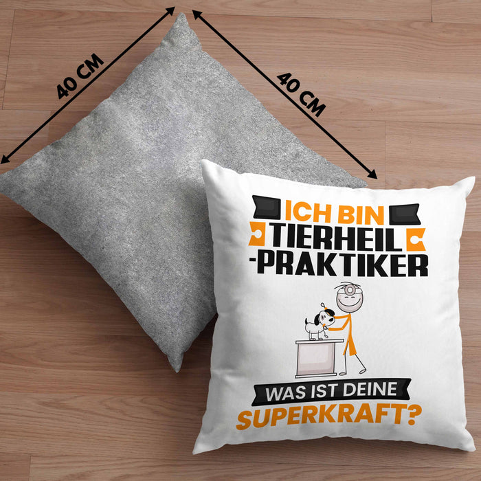 Tierheilpraktiker Kissen mit Füllung 40x40 Geschenk für Tierheilpraktiker Geburtstag Lustiger Spruch Was Ist Deine Superkraft (Grau) Grau Trendation