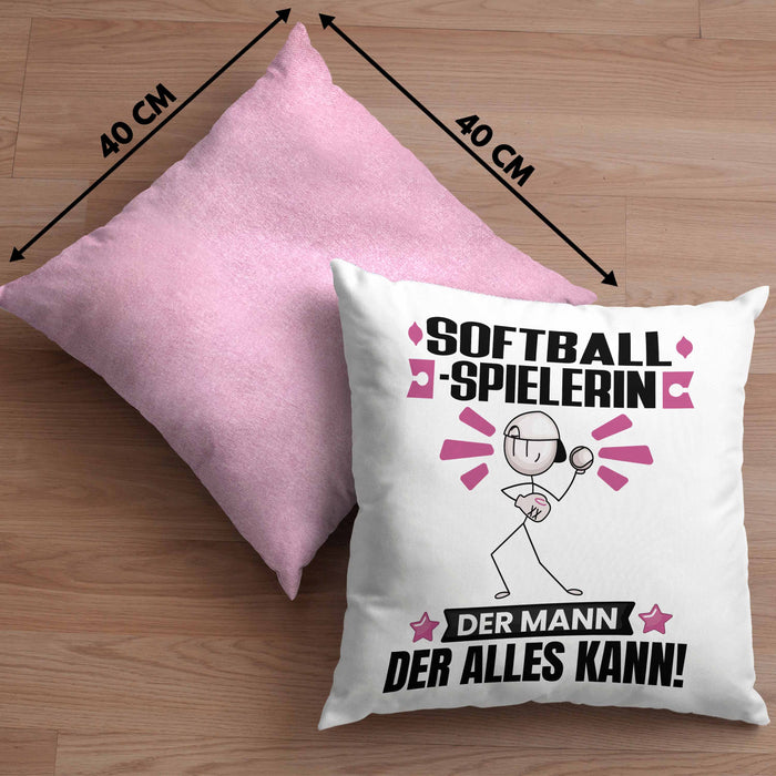 Softballspielerin Kissen mit Füllung 40x40 Geschenk für Softballspielerin Der Mann Der Alles Kann Geschenkidee zum Geburtstag (Grau) Rosa Trendation