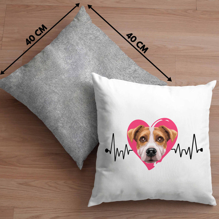 Jack Russel Besitzer Kissen mit Füllung 40x40 Geschenk Lustiger Spruch Geschenkidee Herzschlag Jack Russel (Grau) Grau Trendation