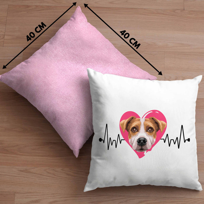 Jack Russel Besitzer Kissen mit Füllung 40x40 Geschenk Lustiger Spruch Geschenkidee Herzschlag Jack Russel (Grau) Rosa Trendation