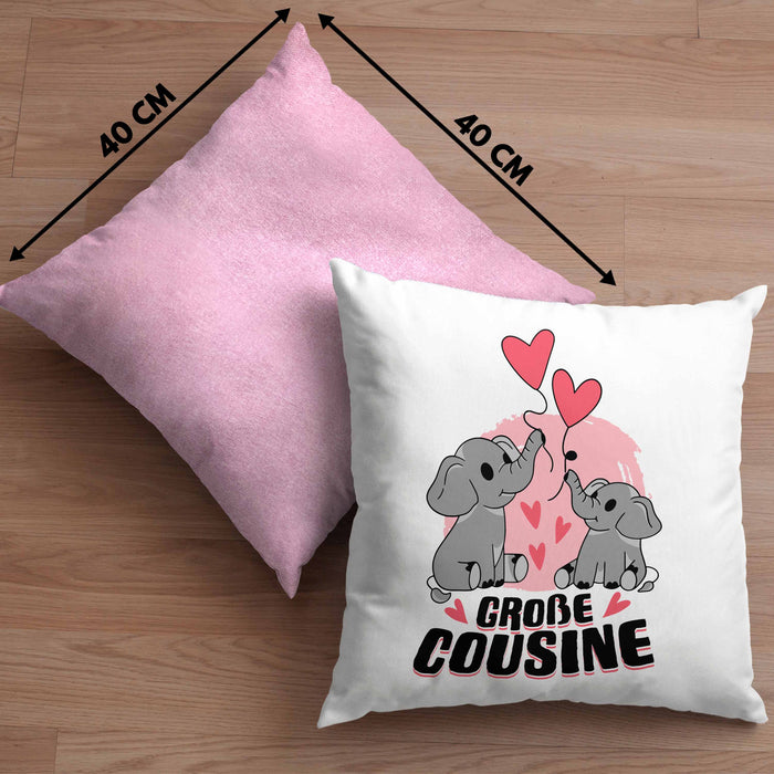 Große Cousine Kissen mit Füllung 40x40 Geschenk Verkündung Du Wirst Große Cousine Geschenkidee Nachwuchs (Grau) Rosa Trendation