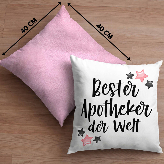Apotheker Geschenk Kissen mit Füllung 40x40 Bester Apotheker Pharmazeut Arzneikundiger (Grau) Rosa Trendation