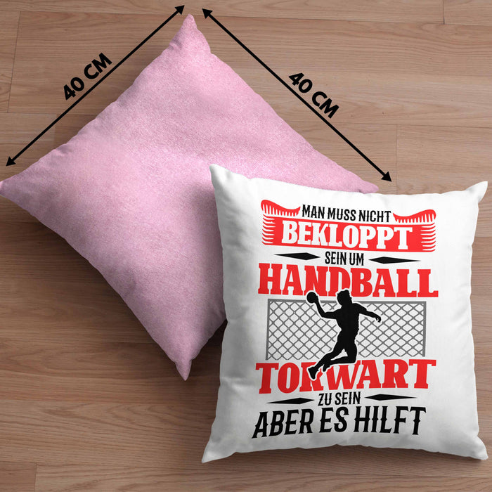 Lustige Kissen mit Füllung 40x40 für Handball Torhüter Torwart Geschenk Spruch Geschenkidee Handballtorwart (Grau) Rosa Trendation