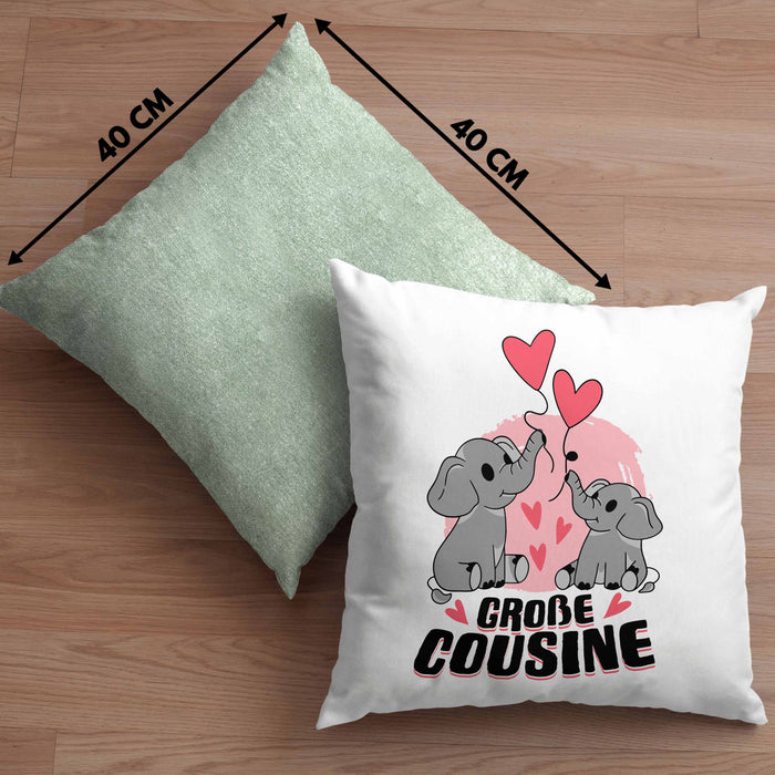 Große Cousine Kissen mit Füllung 40x40 Geschenk Verkündung Du Wirst Große Cousine Geschenkidee Nachwuchs (Grau) Grün Trendation