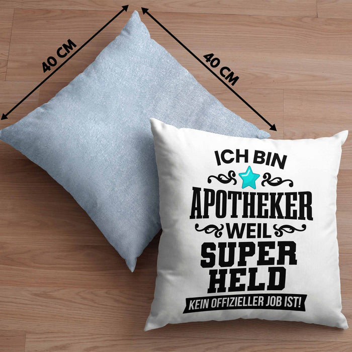 Apotheker Kissen mit Füllung 40x40 Geschenk Bester Apotheker Pharmazeut Arzneikundiger Spruch Lustig (Grau) Blau Trendation