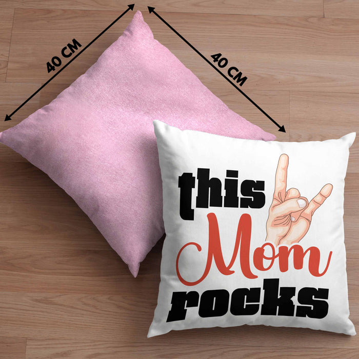 This Mom Rocks Lustige Kissen mit Füllung 40x40 Mama Rockn Roll Geschenkidee (Grau) Rosa Trendation