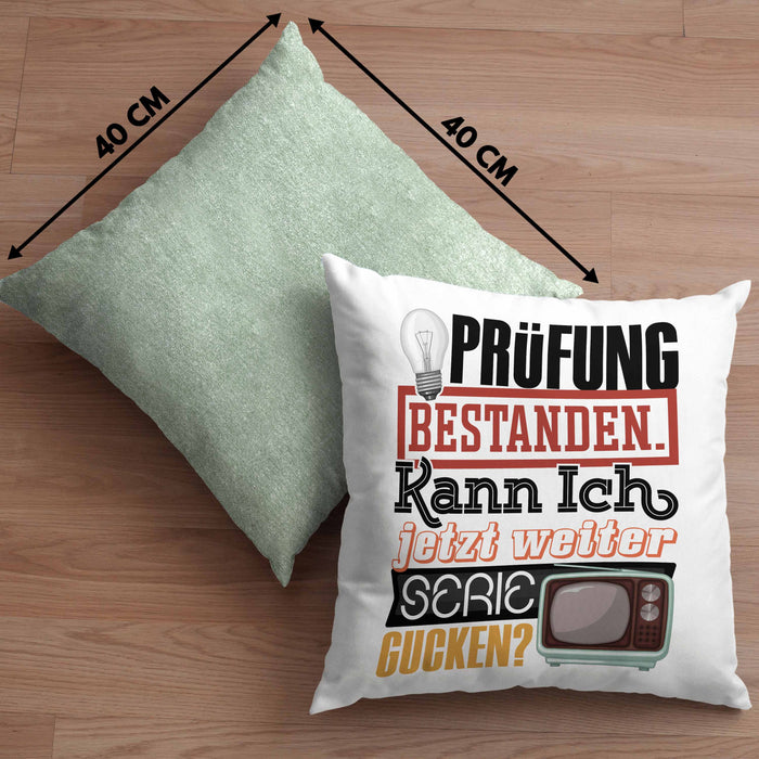 Bachelor Master Prüfung Bestanden Geschenk Kissen mit Füllung 40x40 Studium Prüfung Bestanden Kann Ich Jetzt Weiter Serie Gucken (Grau) Grün Trendation