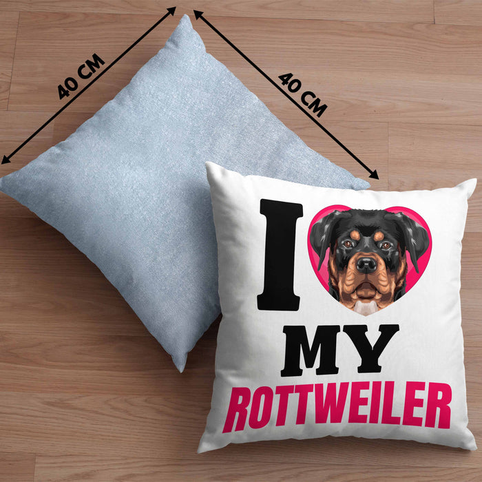 Rottweiler Besitzerin Kissen mit Füllung 40x40 Geschenk Lustiger Spruch Geschenkidee I Love My Rottweiler (Grau) Blau Trendation