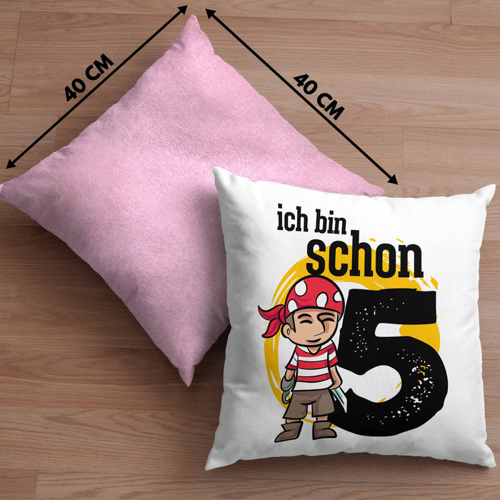 5ter Geburtstag Geschenkidee für Jungs Piraten-Kissen mit Füllung 40x40 zum 5. Geburtstag (Grau) Rosa Trendation