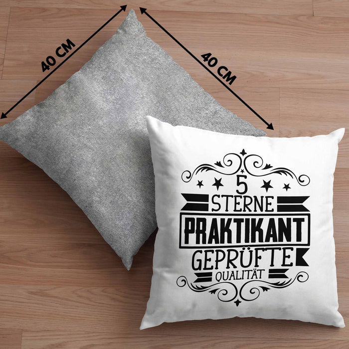 Praktikant Kissen mit Füllung 40x40 Geschenk Lustiger Spruch 5 Sterne Praktikant Geprüfte Qualiät (Grau) Grau Trendation