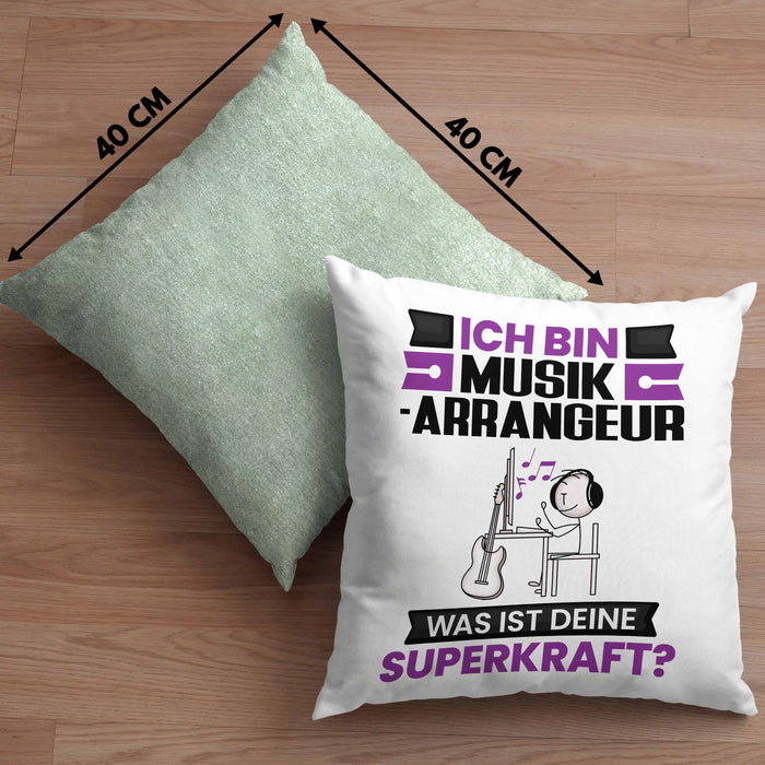 Musikarrangeur Kissen mit Füllung 40x40 Geschenk für Musikarrangeur Geburtstag Lustiger Spruch Was Ist Deine Superkraft (Grau) Grün Trendation