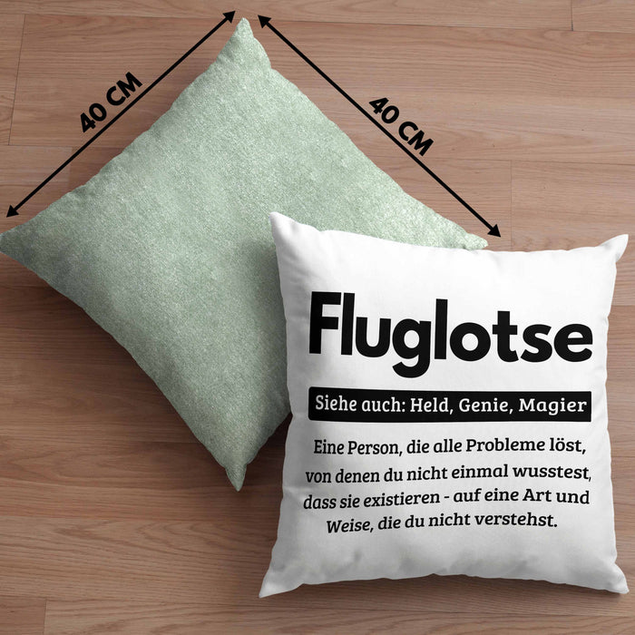 Fluglotse Kissen mit Füllung 40x40 Geschenk Spruch für Fluglotsen Geschenkidee (Grau) Grün Trendation