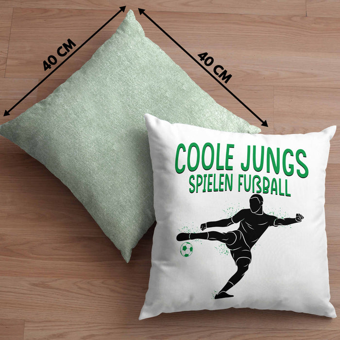 Fußballspieler Kissen mit Füllung 40x40 Geschenk Coole Jungs Spielen Fußball Geschenkidee Jungen (Grau) Grün Trendation