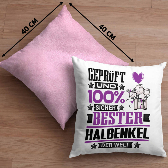 Halbenkel Geschenk Lustiger Spruch für Halbenkel Geschenkidee Bester Halbenkel Der WeltKissen mit Füllung 40x40 (Grau) Rosa Trendation