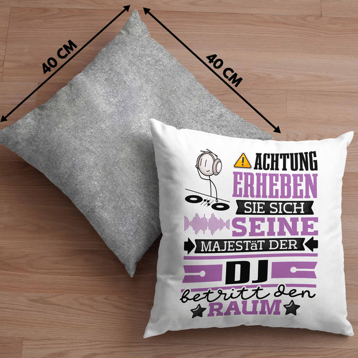 DJ Geschenk Kissen mit Füllung 40x40 Lustiger Spruch Erheben Sie Sich Der DJ Betritt den Raum (Grau) Grau Trendation