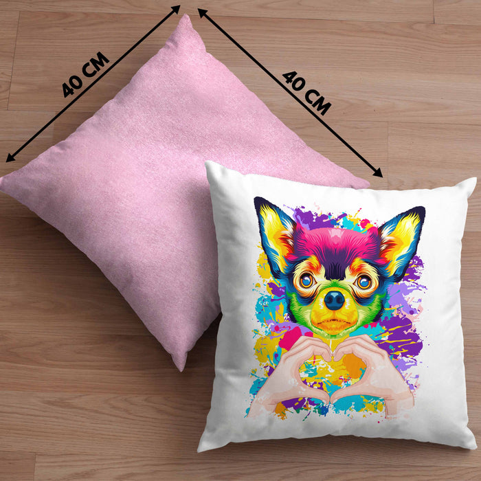 Chihuahua Besitzer Farbe Love Kissen mit Füllung 40x40 Geschenk Lustiger Spruch Geschenkidee Chihuahua Besitzerin (Grau) Rosa Trendation