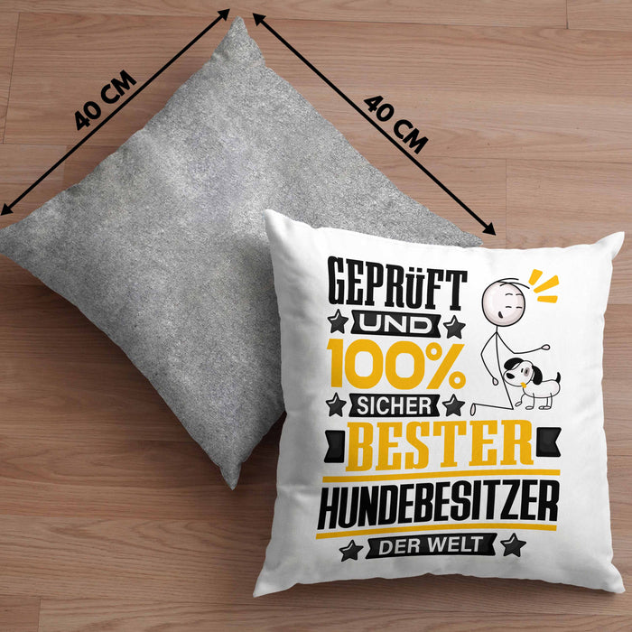 Hundebesitzer Geschenk Lustiger Spruch für Hundebesitzer Geschenkidee Bester Hundebesitzer Der WeltKissen mit Füllung 40x40 (Grau) Grau Trendation