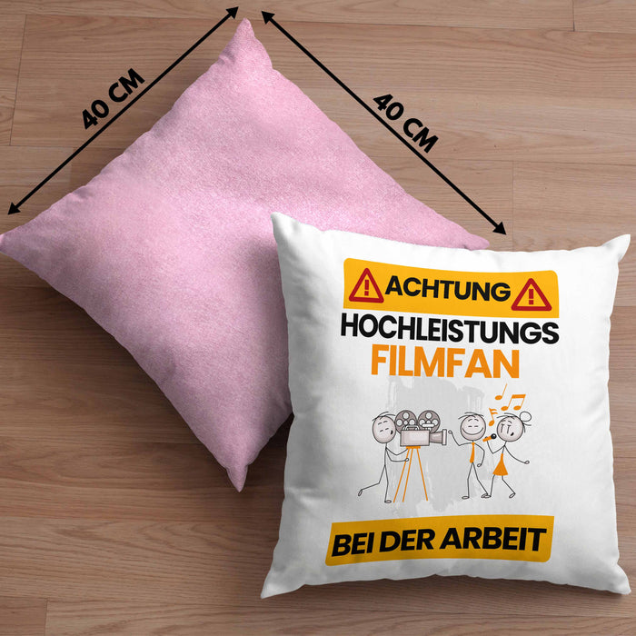 Filmfan Kissen mit Füllung 40x40 Geschenk Lustiger Spruch Geschenkidee für Filmfan Achtung Hochleistungs Filmfan Bei Der Arbeit (Grau) Rosa Trendation