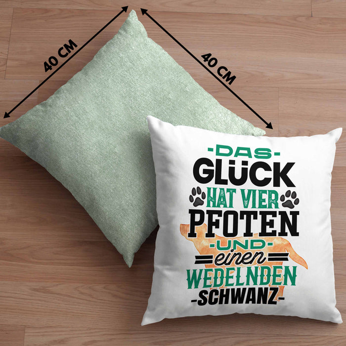 Hundebesitzer Kissen mit Füllung 40x40 Geschenk Glück Hat 4 Pfoten und Wedelnden Schwanz Geschenkidee Hunde Mama Frauchen Herrchen (Grau) Grün Trendation