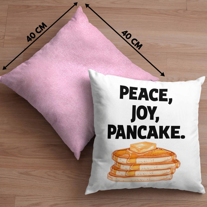 Peace Joy Pancake Kissen mit Füllung 40x40 Geschenk Pfannkuchen Eierkuchen Liebhaber (Grau) Rosa Trendation