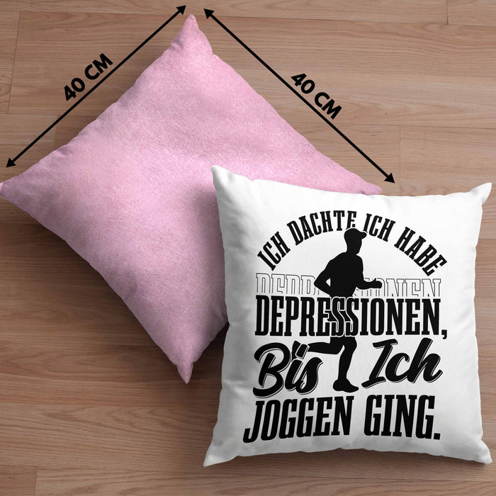 Joggen Geschenk Kissen mit Füllung 40x40 Spruch Ich Dachte Ich Habe Depressionen Bis Ich Joggen War Geschenkidee Jogger (Grau) Rosa Trendation