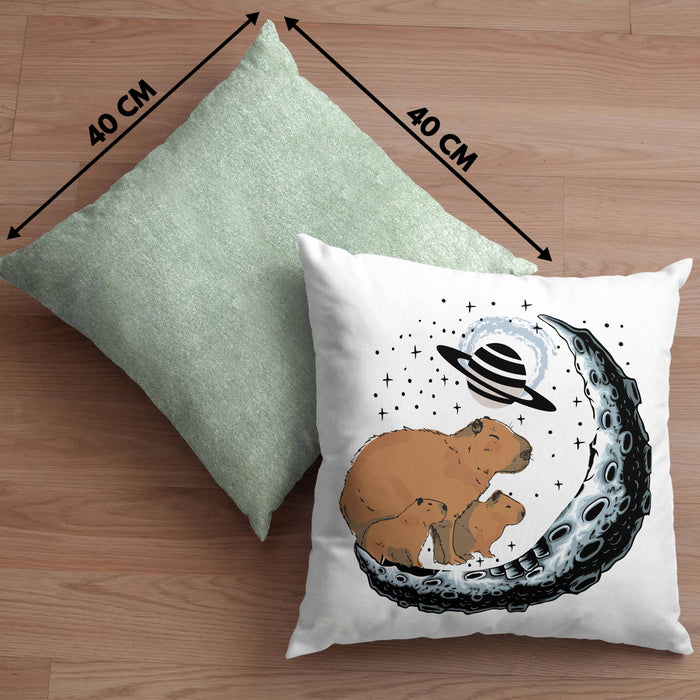Galaxie Capybara Kissen mit Füllung 40x40 Capybara Tier Geschenk für Capybara Liebhaber (Grau) Grün Trendation