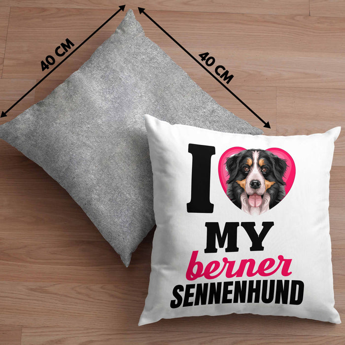Berner Sennen Besitzerin Kissen mit Füllung 40x40 Geschenk Lustiger Spruch Geschenkidee I Love My Berner Sennen (Grau) Grau Trendation