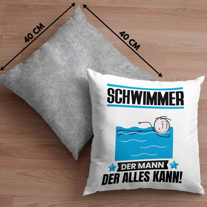 Schwimmer Kissen mit Füllung 40x40 Geschenk für Schwimmer Der Mann Der Alles Kann Geschenkidee zum Geburtstag (Grau) Grau Trendation