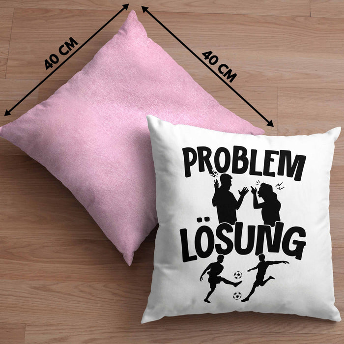 Fußballer Kissen mit Füllung 40x40 Geschenk für Fußballspieler Männer Geschenkidee Problem und Lösung Fussball Spielen (Grau) Rosa Trendation