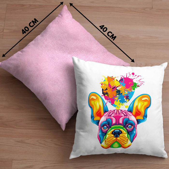 Französische Bulldogge Herz Farbe Besitzer Kissen mit Füllung 40x40 Geschenk Lustiger Spruch Geschenkidee Französische Bulldogge Liebhaber (Grau) Rosa Trendation