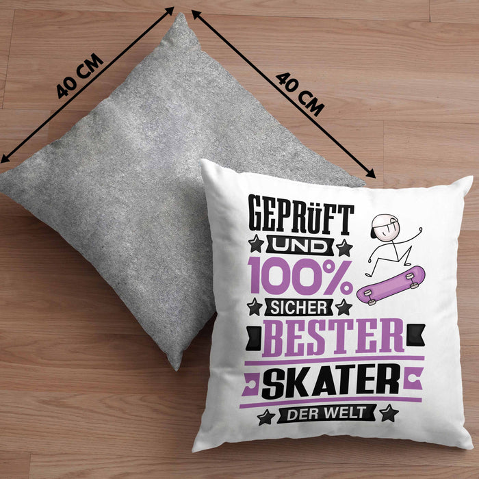 Skater Geschenk Lustiger Spruch für Skater Geschenkidee Bester Skater Der WeltKissen mit Füllung 40x40 (Grau) Grau Trendation