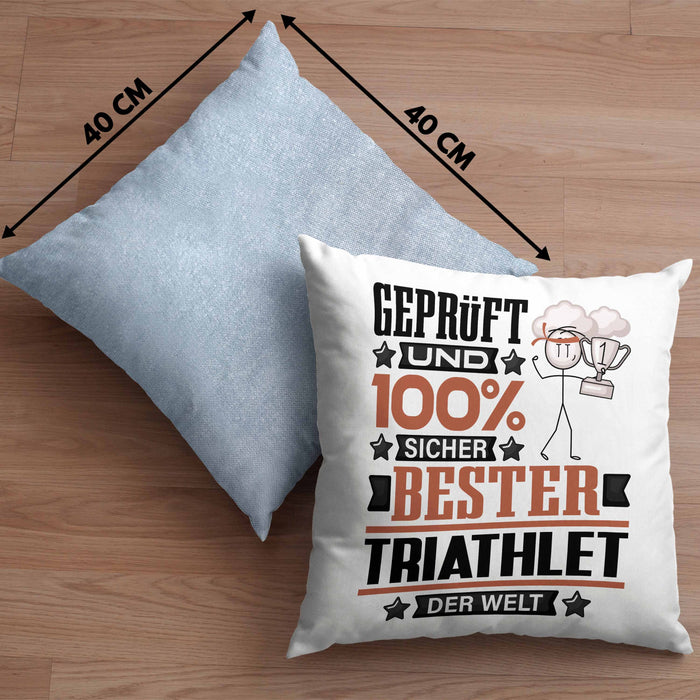 Triathlet Geschenk Lustiger Spruch für Triathlet Geschenkidee Bester Triathlet Der WeltKissen mit Füllung 40x40 (Grau) Blau Trendation