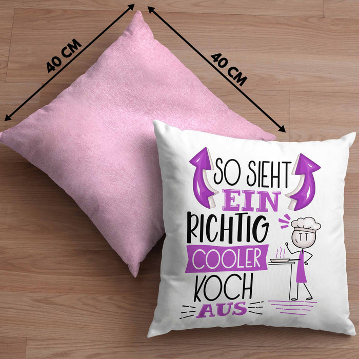 Koch Kissen mit Füllung 40x40 Geschenk So Sieht Ein RIchtig Cooler Koch Aus Geschenkidee Lustiger Spruch Geburtstag (Grau) Rosa Trendation