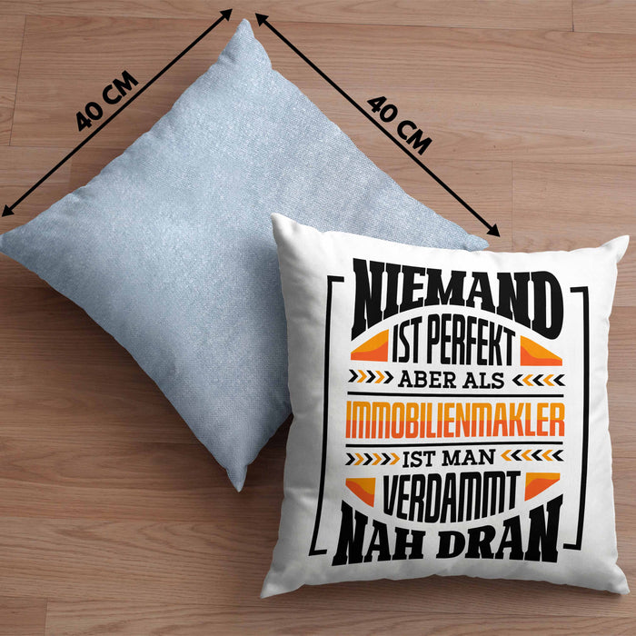 Immobilienmakler Kissen mit Füllung 40x40 Geschenk Ausbildung Geschenkidee Spruch (Grau) Blau Trendation