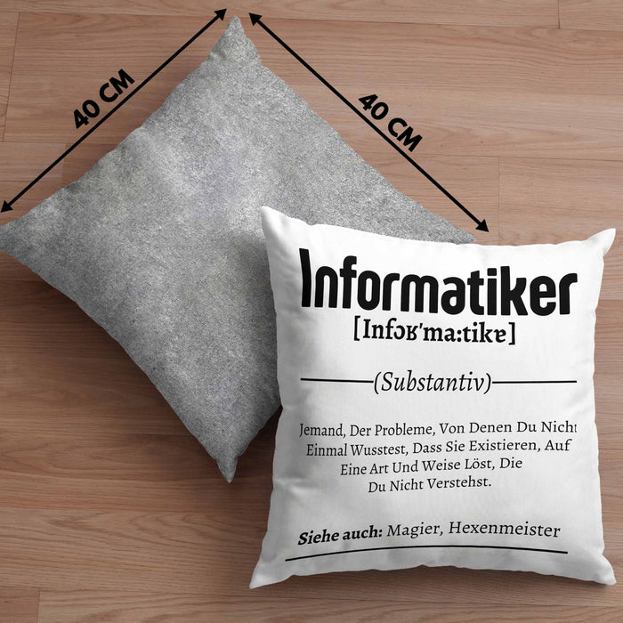 Informatiker Geschenk Kissen mit Füllung 40x40 Geschenkidee für Informatiker IT-Experte Softwareentickler (Grau) Grau Trendation