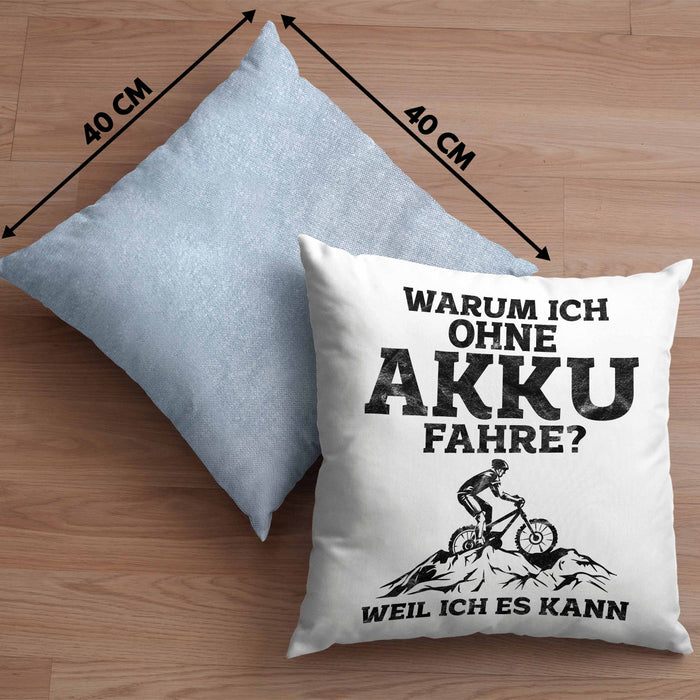 Lustige Geschenkidee Radfahrer Kissen mit Füllung 40x40 Anti-E-Bike Spruch (Grau) Blau Trendation