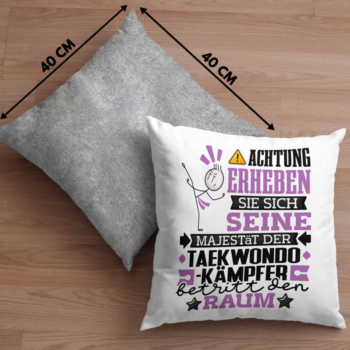Taekwondo-Kämpfer Geschenk Kissen mit Füllung 40x40 Lustiger Spruch Erheben Sie Sich Der Taekwondo-Kämpfer Betritt den Raum (Grau) Grau Trendation