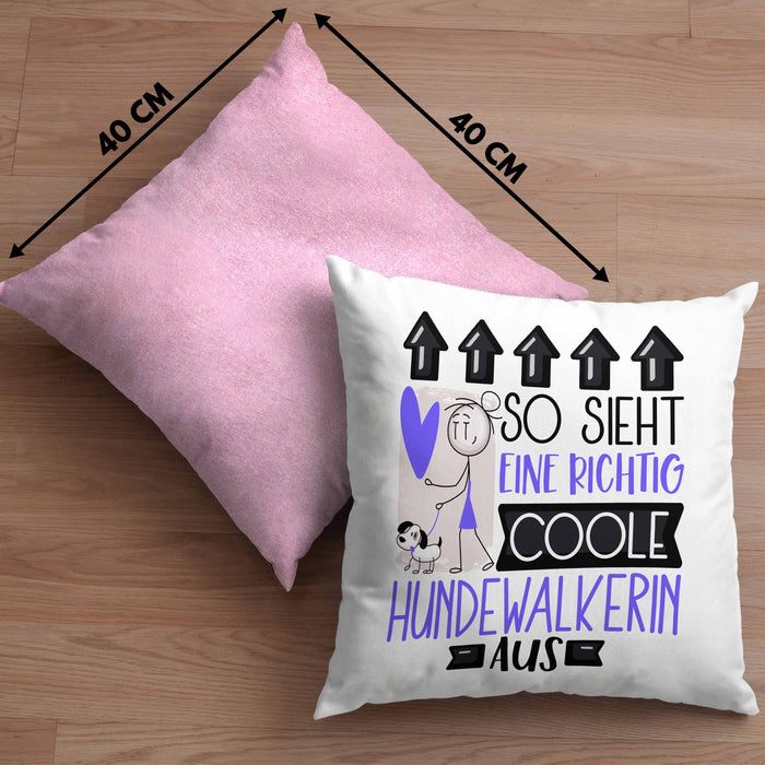 Hundewalkerin Geschenk Kissen mit Füllung 40x40 Lustig Geschenkidee für Hundewalkerin Geburtstag So Sieht Eine Richtig Coole Hundewalkerin Aus Frauen Spruch (Grau) Rosa Trendation