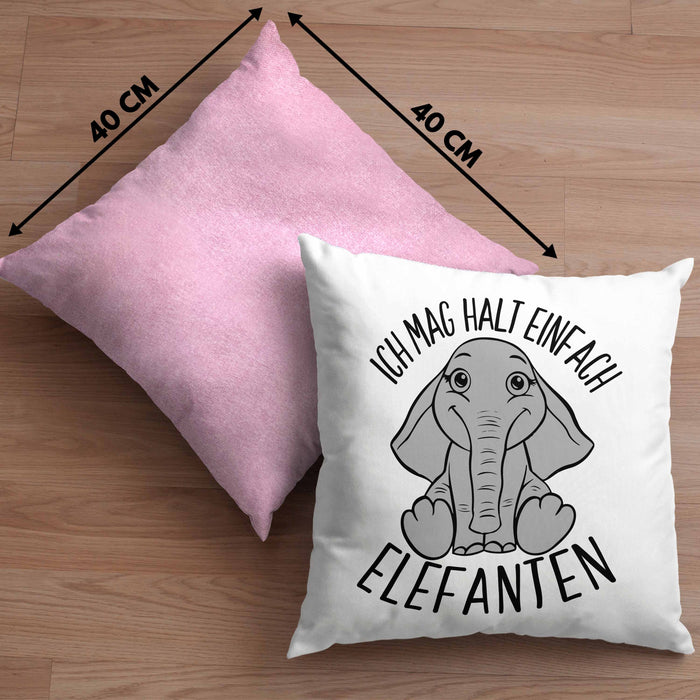 Elefant Kissen mit Füllung 40x40 Geschenk Für Elefanten-Liebhaber Geschenkidee Ich Mag Halt Einfach Elefanten (Grau) Rosa Trendation