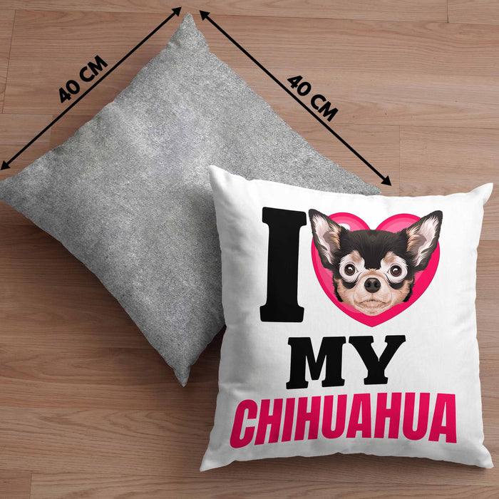 Chihuahua Besitzerin Kissen mit Füllung 40x40 Geschenk Lustiger Spruch Geschenkidee I Love My Chihuahua (Grau) Grau Trendation