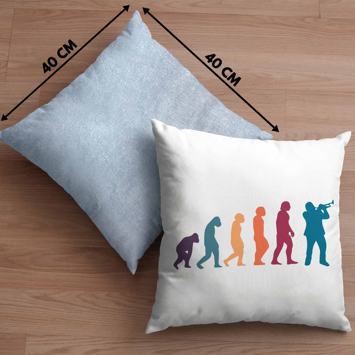Posaunist Kissen mit Füllung 40x40 Geschenk Evolution Posaune Kaffee Geschenkidee Lustig (Grau) Blau Trendation