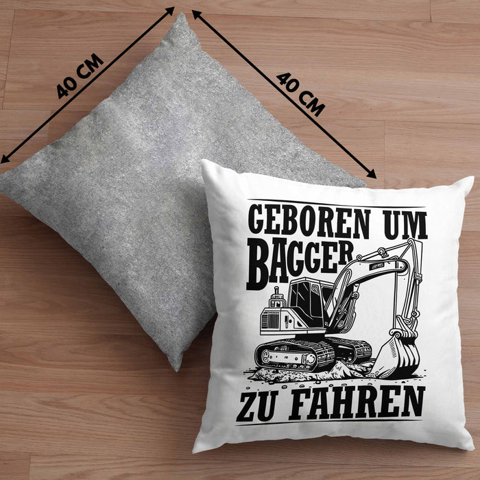 Baggerfahrer Kissen mit Füllung 40x40 Geschenk Baggerfahrender Geboren Um Bagger Zu Fahren Geschenkidee Baustelle (Grau) Grau Trendation