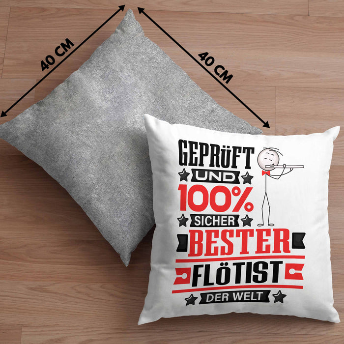 Flötist Geschenk Lustiger Spruch für Flötist Geschenkidee Bester Flötist Der WeltKissen mit Füllung 40x40 (Grau) Grau Trendation
