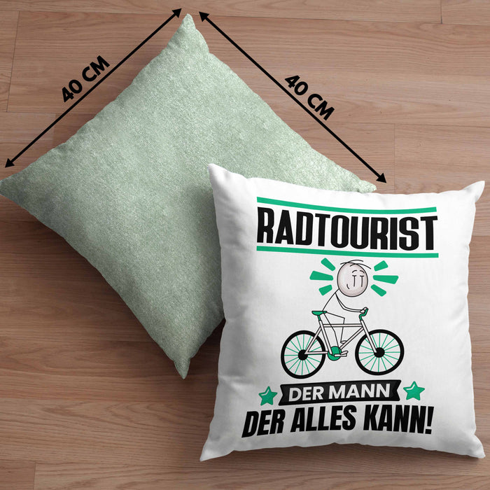 Radtourist Kissen mit Füllung 40x40 Geschenk für Radtourist Der Mann Der Alles Kann Geschenkidee zum Geburtstag (Grau) Grün Trendation