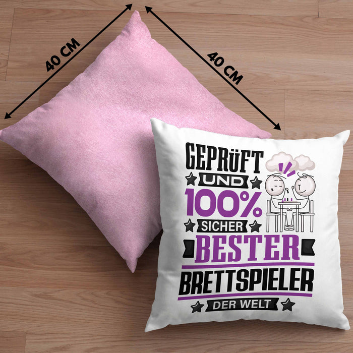 Brettspieler Geschenk Lustiger Spruch für Brettspieler Geschenkidee Bester Brettspieler Der WeltKissen mit Füllung 40x40 (Grau) Rosa Trendation