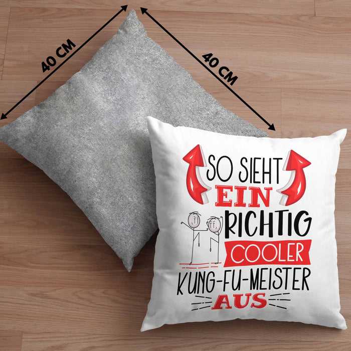 Kung-Fu Kissen mit Füllung 40x40 Geschenk So Sieht Ein Richtig Cooler Kung-Fu Aus Geschenkidee Spruch Lustig (Grau) Grau Trendation